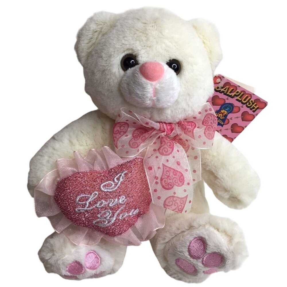 CalPlush Teddy Bear I love You Holding Heart Gift Special Baby Plush New